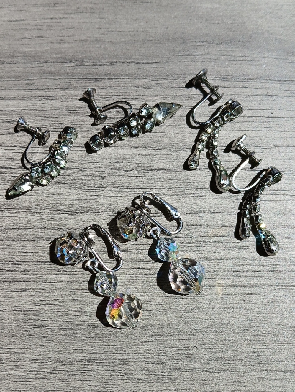 👛Vintage Clear Crystal Screw Back Clip-On Earrings Dangles